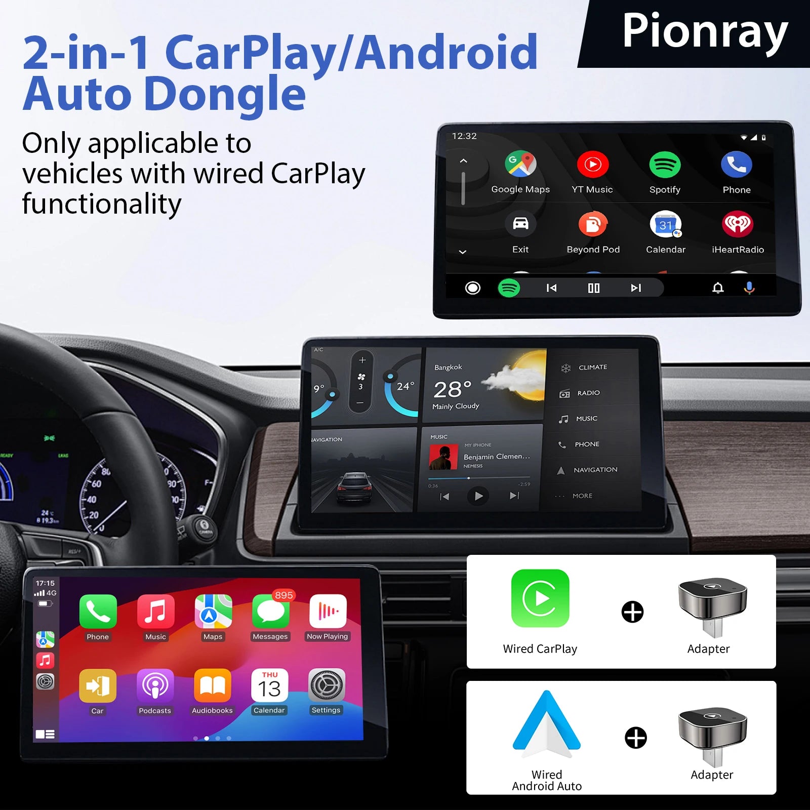 adaptateur car play et android  2 en 1 sans fil 